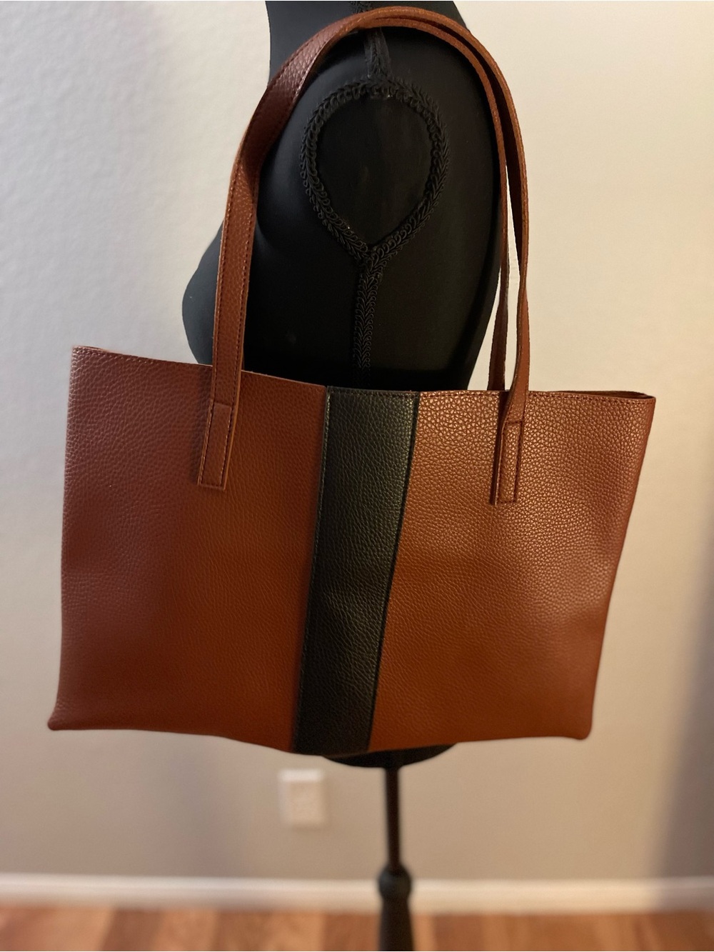 Vince Camuto Brown Tote with Black Center Stripe